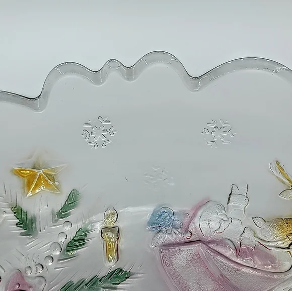 Share the Joy Christmas Glass Platter Santa Sleigh Teddy Bears 14" Caldor Vtg - Picture 9 of 10